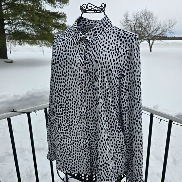 J. Crew white black and blue leopard print blouse, size Large, EUC - Picture 3 of 8